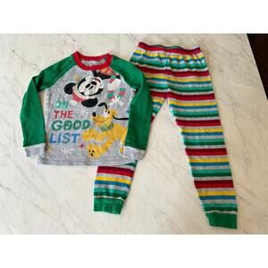 Disney Store Mickey Pluto Good list pajamas  striped sz 6 Christmas boys girls